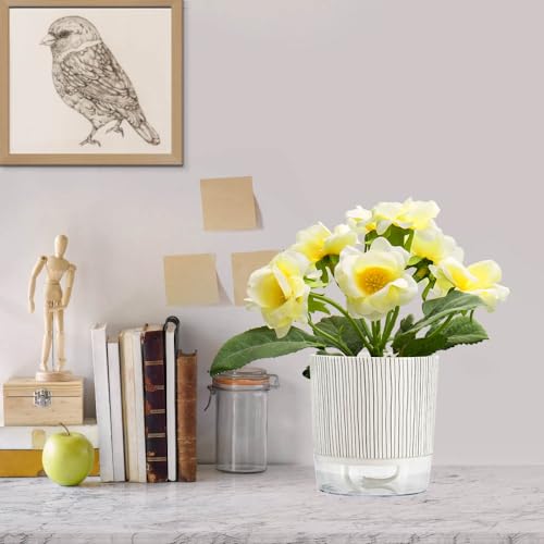 BamLue 4-piece Self Watering Plant Pot for Indoor Plants, Self Watering Planter, Flower Pots Outdoor Indoor, Planters with Drainage Hole and Tray Saucer, Houseplants Pots with Water Reservoir