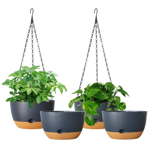 Hanging Planters, 4 Pack, Self-Watering, 7.5 Inch, Grey - color: Gray, size: 7.5 Inch