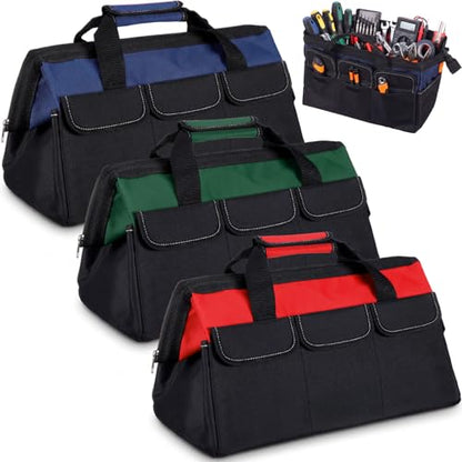Sanwuta 3 Pack 18 Inch Tool Bags, Side Gusset, Red, Army Green, Blue - color: Red, Army Green, Blue, size: 18 Inch, style: Side Gusset