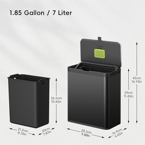 EKO Kitchen Compost Bin, 7L / 1.85 Gal Stainless Steel with Removable Inner Bucket and Deodorizer Compartment, 2-in-1 Countertop Compost Bin with Lid, Food Waste Caddy for Kitchen (Matte Black) - color: Premium Space Black, size: 7L