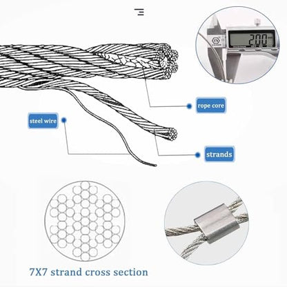 VXHCS Hardware Cloth Wire Mesh Roll, 304 Stainless Steel Rope Wire Mesh 3.3x6.6ft Plant Climbing net, 5cm/2mm Chicken Wire Fence Roll, Tree Guard, Critter Fence, Mesh for Cage Fence, Balcony, Stair - color: 5cm/2mm, size: 3.3'x6.6'