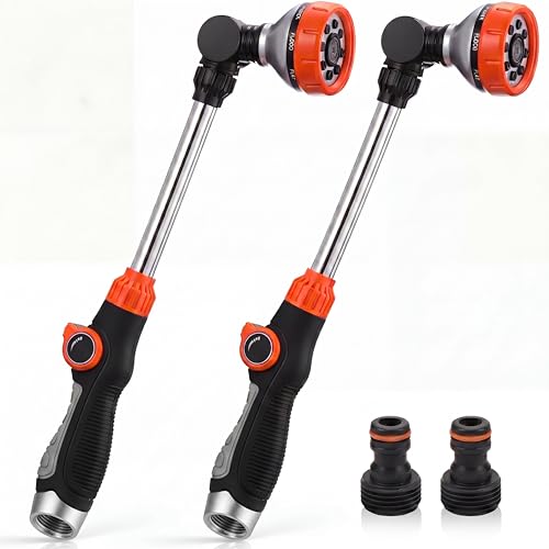 Hushee 2 Pack 18.5-Inch Metal Watering Wand with 180° Rotating Head, 8 Adjustable Spray Patterns & Thumb Control Nozzle – Perfect for Hanging Baskets, Shrubs & Plants, Durable Garden Hose Sprayer