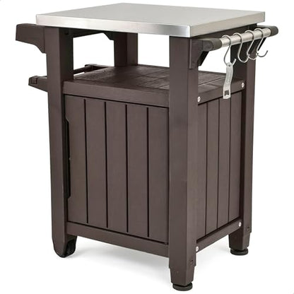 Keter Unity Outdoor Grill Prep Table & Serving Cart, 40 Gal, Brown