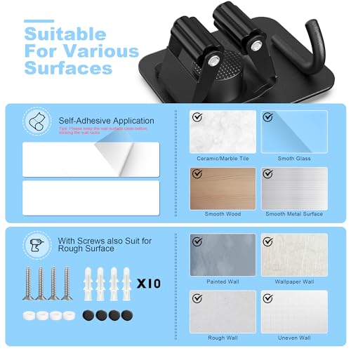 2 Pack Broom Holder Wall Mount, 304 Stainless Steel Mop Organizer with Hook - color: C-Black, size: 2PCS Gripper