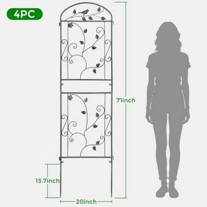 4 Pack Garden Trellis for Climbing Plants, 71 x 20 inch Rustproof Heavy Duty Metal Trellis for Climbing Rose Vine Clematis, Perfect for Premium Patio Decor & Luxury Outdoor Garden Design, Silver Gray