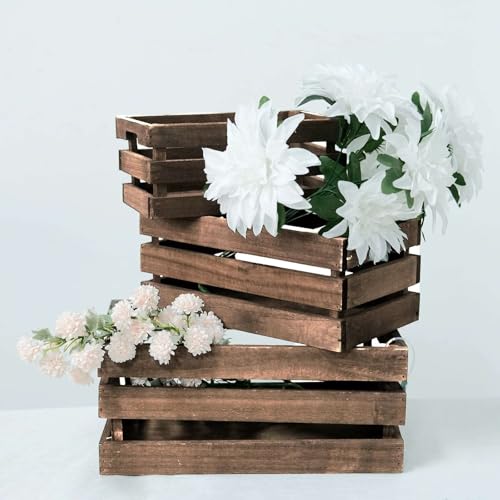 Efavormart Set of 3 Brown Rustic Wooden Nesting Crates with Built-in Handles, Decorative Farmhouse Storage Boxes and Display Containers for Wedding Decor and Storage - color: Dark Brown(set)