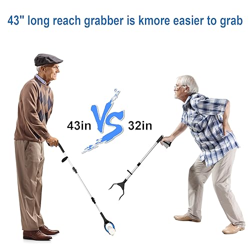 43 inch Extra Long Grabber Reacher Tool,Foldable Reacher Grabber Pickup Tool with Strong Grip Magnetic,360°Rotating Anti-Slip Jaw,Grabbers for Seniors for Outdoor & Indoor (Blue)