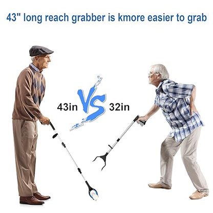 43 inch Extra Long Grabber Reacher Tool,Foldable Reacher Grabber Pickup Tool with Strong Grip Magnetic,360°Rotating Anti-Slip Jaw,Grabbers for Seniors for Outdoor & Indoor (Blue)