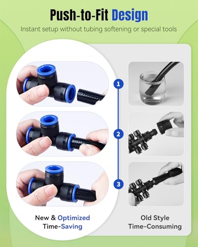 Pawfly 20 Pcs Quick Connect Drip Irrigation Fittings Kit for 1/2" Tubing (0.62-0.63" OD), Drip Line Connectors Set with 4 Tees 4 Couplings 4 Elbows 4 End Plugs 2 Shut Off Valves & 2 Faucet Adapters - size: 20 Pcs Quick Connect Fittings Kit