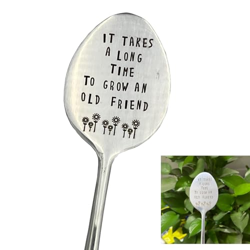 Garden Friendship Gift for Women Gardeners, Plant Marker Stake Label Sign Tag, Gardening Gifts for Woman Plant Lovers, Metal Garden Decoration (Grow an Old Friend-B) - style: Grow an Old Friend-B