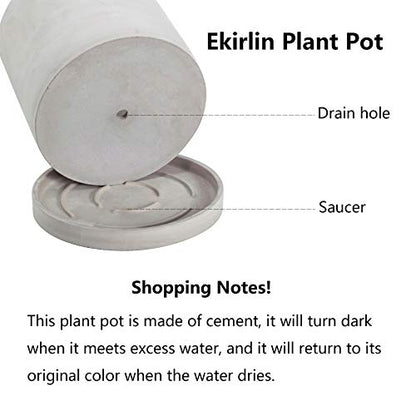 Ekirlin 6 Inch Indoor Plant Pot, Natural Cement Grey Garden Planters, Outdoor Concrete Flower Plant Pots with Drain Hole Saucer Tray, Modern Succulents Containers for Home Decor,Office and Most Plants - size: 5.6 inch