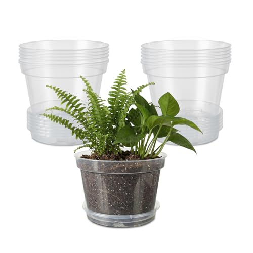 Garvee 12 Pack 8 in Clear Nursery Pots for Plants with Saucers, Thickened Plastic Plant Pots with Drainage Holes, Transparent Seeding Start Planters for Indoor Outdoor