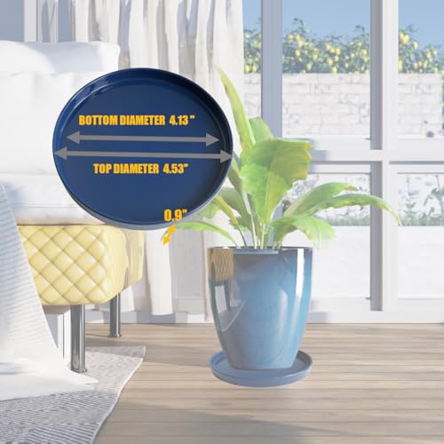 Yukfona Ceramic Plant Saucer Tray 4 Pcs 4 Inch Blue, 4.53" OD x4.13 ID x0.9 Deep| Fits Flower pots Bottom≤ 4.13", Heavy Duty Glazed Round Planter Drip with Catch Basin for Indoor Outdoor Plants - color: Blue, size: (4.5"/4.1")-4pack