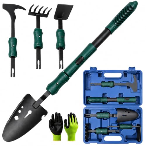 Grenebo Gardening Tool Gift Set, 4 Hand Tools with Case, Blue - color: Blue
