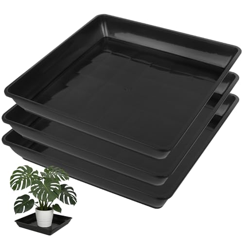 3 Pack 16 Inch Square Plant Saucer, Heavy Duty Plastic Plant Drip Trays for Pots, Durable Flower Pot Saucers for Indoor Outdoor Plants, No Holes Water Catcher Tray for Garden & Home Use, Black - size: 3pcs-16 Inch