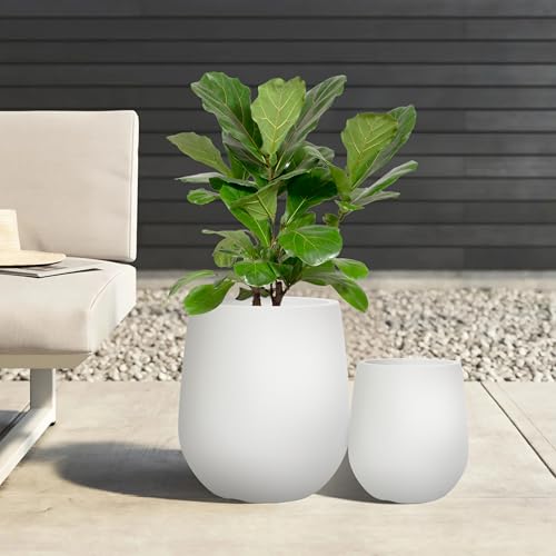 11.8"H Plastic Planters with Drainage Holes and Plug,Chalk Beige - color: Beige, size: 11.81"