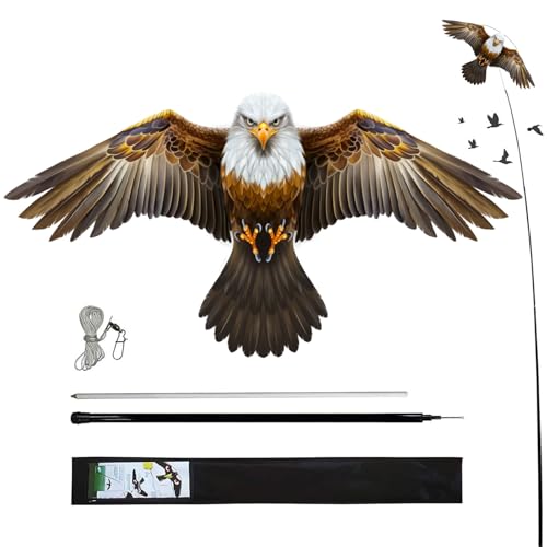 Bird Scarer Kite with 13ft Pole Bird Hawk Flying Kites-Eagle Kite - color: eagle kite with 4m pole