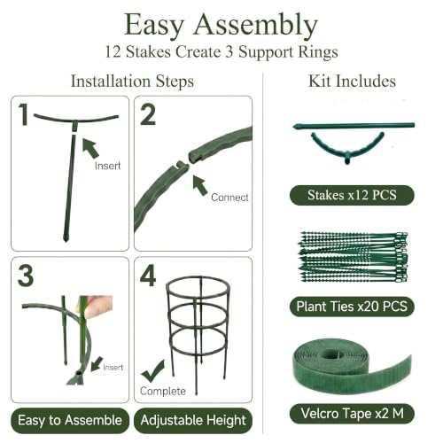 12PCS Plant Stackable Adjustable Cages, Plant Support Stakes