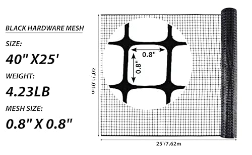 PotatoLife Black Plastic Garden Fence, Hardware Mesh, 40'' x 25' - color: Black, size: 40'' x 25'