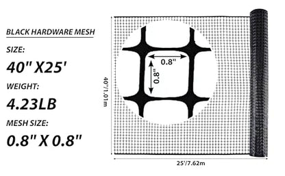PotatoLife Black Plastic Garden Fence, Hardware Mesh, 40'' x 25' - color: Black, size: 40'' x 25'