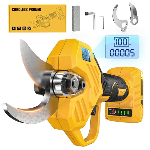 Cerycose Electric Pruning Shears Compatible with DeWalt 20v Battery, 0.8-2 Inch Max Cutting Diameter Electric Pruner with LCD Display & Imported SK7 Steel Blades for Gardening Tree Pruning(No Battery) - color: Yellow