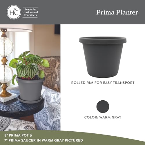 The HC Companies Prima Round Plastic Plant Pot w/Rolled Rim - Lightweight & UV Resistant Flower Pot for Herbs & More - Outdoor & Indoor Plant Pots w/Drainage (12 inch, Warm Gray, Pack of 1) - color: Warm Gray, size: 12", style: Pack of 1