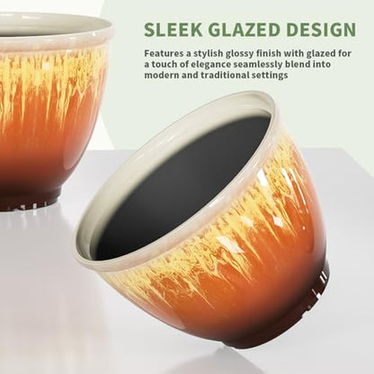4 Pack Glazed Plant Pots, 8 Inch Modern Planters with Drainage Hole - color: Orange Glaze