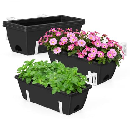 Railing Planter Box 4 Pack Hanging Balcony Planters with Adjustable Bracket - color: Black & White