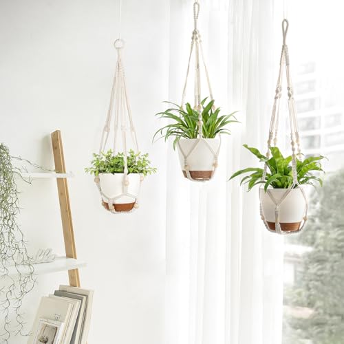 Mkono 3 Pack Hanging Planters for Indoor Plants, Macrame Hangers, 3 Sizes - color: Ivory