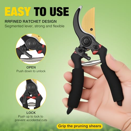 Yesker Pruning Shears for Gardening 8" Professional Bypass Garden Scissors Yard Clippers with Sharp Carbon Steel Blade Heavy Duty Hand Pruners for Branch Flower Plant Trimming Cutting Gardening Tools - size: 1PCS 8" Black & Red