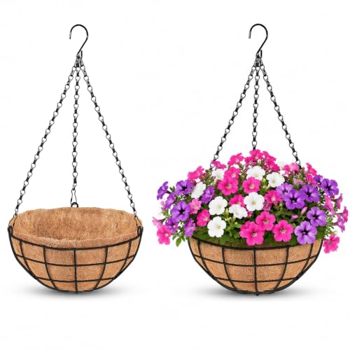10" Hanging Baskets for Plants Outdoor with Coir Liners, 2Pack - size: 10"-2Pack