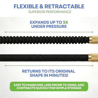 J&B XpandaHose 75ft Expandable Garden Hose, Lightweight, Brass Connectors - color: Black, size: 75ft