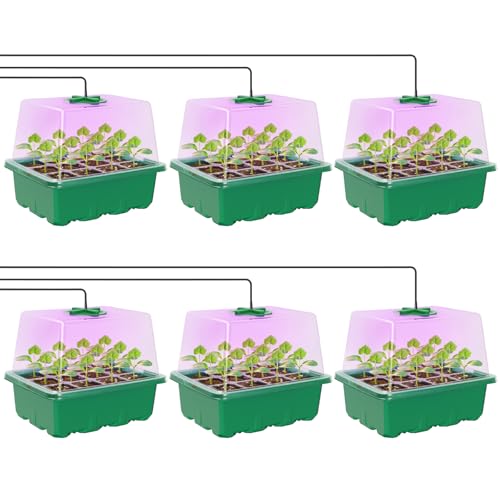 MIXC 6 Pack Seed Starter Kit with Grow Light, Vented Humidity Dome, Green - color: Green, size: 12 Cells With Light-6 Packs