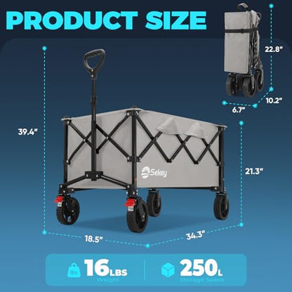 Sekey Collapsible Wagon, 300 lb Capacity, 29 in Cargo Bed, Compact Fold - color: Gray, size: 300lbs