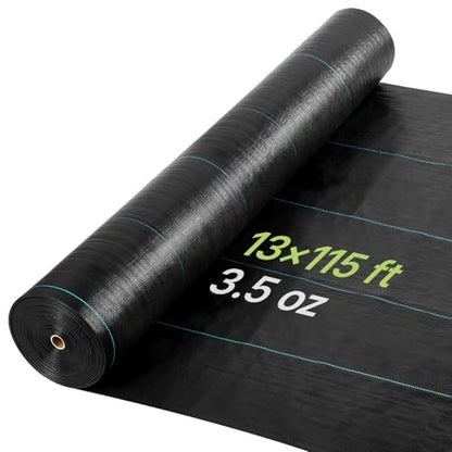 VEVOR 13x115FT 3.5oz Weed Barrier Fabric Heavy Duty, Landscape Fabric, Woven Weed Blocker Fabric, Garden Weed Fabric, Weed Control Fabric Ground Cover, Landscaping Cloth, Weed Mat, Black - size: 13FT*115FT-3.5oz