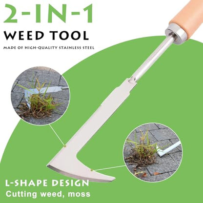 Crack Weeder, 12" Stainless Steel Crevice Weeding Tool with Wood Handle, L-Shaped Side-Walk Weed Puller Spatula, for Garden Lawn Yard Patio Terrace Paving Moss, Small Gardening Tool - size: 12" Crack Weeder