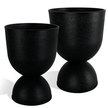 KOL Plastic Planters, Black Urn Planters 2 Pack, 18 Inch+23 Inch - color: Black, size: Bundle: 18"+23"
