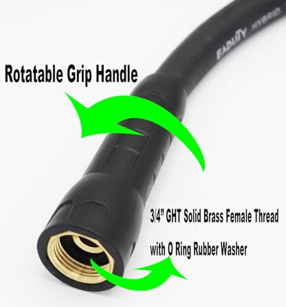 Hybrid Garden Hose 5/8 IN. x 50 FT, Heavy Duty, Lightweight, Flexible with Rotatable Grip Handle and Solid Brass Fittings - size: 50 FT