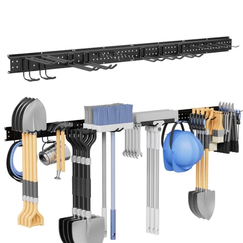 66" Garage Tool Organizer Wall-Mounted, Heavy Duty Garage Wall Organizer with 13 Adjustable Hooks, Garden Tool Storage Rack, Holds Up to 500 lbs - size: 66 in/13 hooks