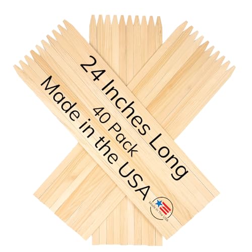 40 Pack Wooden Garden Stakes, 24" Long x 3/4" Wide, Made in USA Pine Plant Markers, Chisel Point Yard Stakes for Gardening, Landscaping, Survey Marking, Signs & Crafts - size: 24" Long (40 Pack)