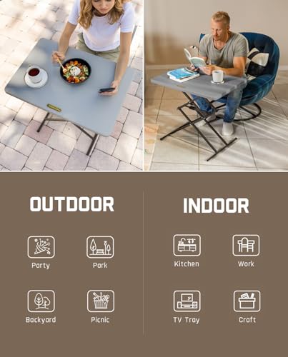 FanttikOutdoor Small Folding Table Quick Adjust 3 Heights, TV Tray, Dining - color: Grey