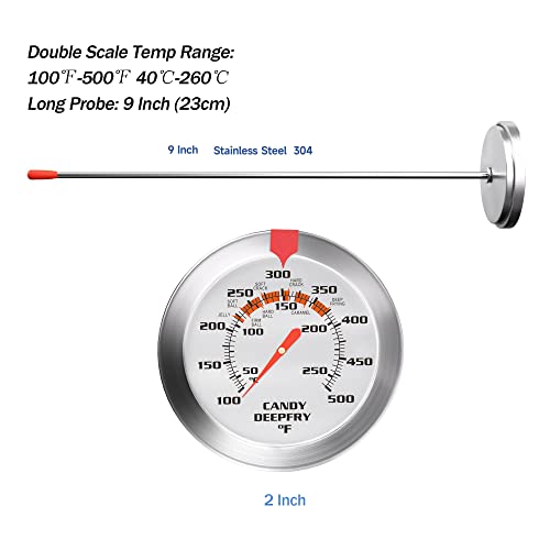 Candy Thermometer and Deep Fry Thermometer with 2 Inch Large Dial, 9 Inch Stainless Steel Probe – Temperature Guide for Candy Making, Frying, Confectionery, Dessert, Chocolate, Jam, and BBQ - size: Candy Thermometer-9 Inch