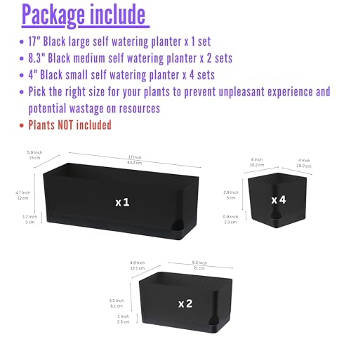 LaLaGreen Planters for Indoor Plants (7 Pack) Rectangular Flower Boxes - color: Black