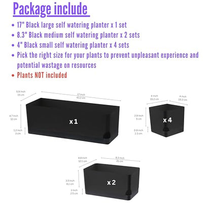 LaLaGreen Planters for Indoor Plants (7 Pack) Rectangular Flower Boxes - color: Black