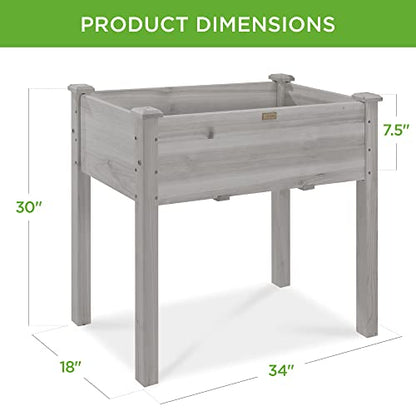 Best Choice Products 34x18x30in Raised Garden Bed, Elevated Wood Planter Box Stand for Kids, Backyard, Patio, Balcony w/Bed Liner, 150lb Capacity - Gray - color: Gray