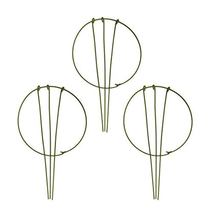 3-Pack Garden Plant Support Stake Green Plant Support Rings for Climbing Plant, Flowers (10" Wide x 17" High)