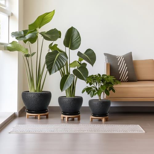 10+8+6 Inch Ceramic Planter, Ceramic Plant Pots, Relief Black - color: Relief Black
