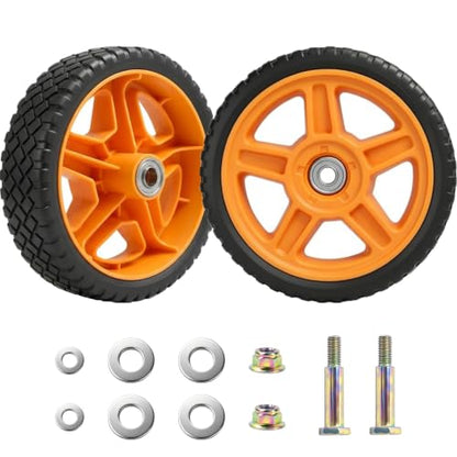 Lawn Mower Wheels, 7 inch Push Mower Plastic Wheels with Bolts & Nuts Fits Most Standard Lawn Mower Cart, Garden Carts, Air Compressor and More, 2 Pack - size: 7 Inch