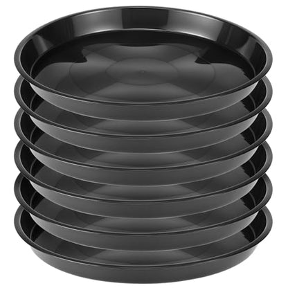 QWORK 12" Plant Saucers, 6 Pack Plastic Round Plant Tray for Pots, Garden Plate Bowls, Trays for Planter, Black