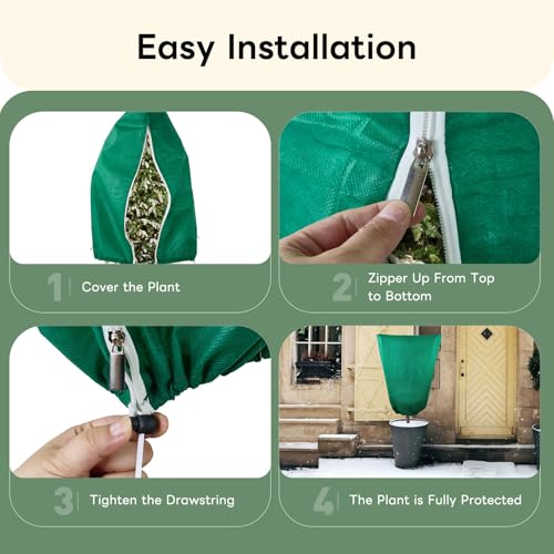 Plant Covers Freeze Protection 23.6" W X 31.5" H Thicker Outdoor Winter Frost Cloths Blankets with Zipper Drawstring, 2 Packs Reusable Garden Tree Cover Bags for Cold Weather Fruit Tree Shrub Potted - size: 23.6" W X 31.5" H